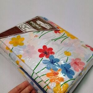Vtg Pequot Floral Double Fitted Sheet Set No Iron Spring Cottage Colorful